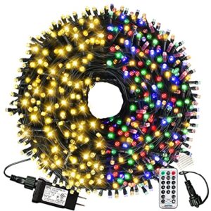 xtf2015 christmas outdoor indoor lights, 105ft 300 led end-to-end connected 9 modes timer remote christmas string lights for trees, patio, garden, party, wedding, holiday (warm white + multicolor)