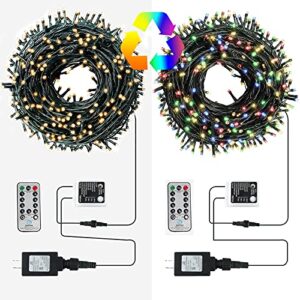 XTF2015 Christmas Outdoor Indoor Lights, 105ft 300 LED End-to-End Connected 9 Modes Timer Remote Christmas String Lights for Trees, Patio, Garden, Party, Wedding, Holiday (Warm White + Multicolor)