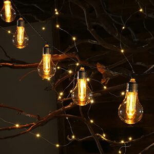 battery operated edison lights outdoor string with timer, 6.56 ft string of 10 a19 edison bulbs, short battery powered waterproof plastic edison string lights for hanging patio garden (black cord)