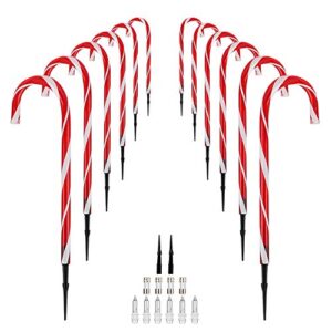 walsport christmas candy cane pathway lights markers holiday walkway lights outdoor ornaments garden stakes set of 12 for yard lawn xmas outside decorations
