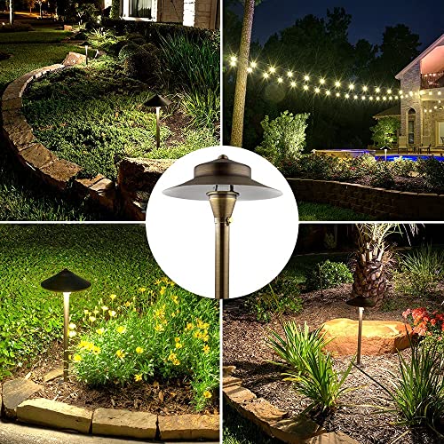 LED Pathway Lights 120 Landscape Lights - Solid Brass Low Voltage Lighting 4W MR16 LED Light Bulb Warm White LED Garden Light Outdoor Landscape Lights with Ground Stake (4 Pack Wide Top 8-1/2")