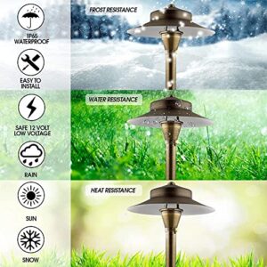 LED Pathway Lights 120 Landscape Lights - Solid Brass Low Voltage Lighting 4W MR16 LED Light Bulb Warm White LED Garden Light Outdoor Landscape Lights with Ground Stake (4 Pack Wide Top 8-1/2")