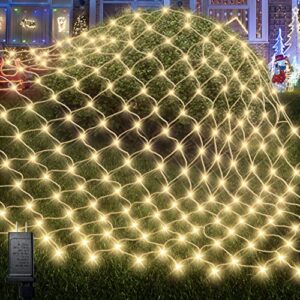 360 led net mesh lights outdoor, 12ft x 5ft waterproof string lights with 8 modes plug in low voltage connectable for bushes holiday yard garden party wedding christmas decorations (warm white)