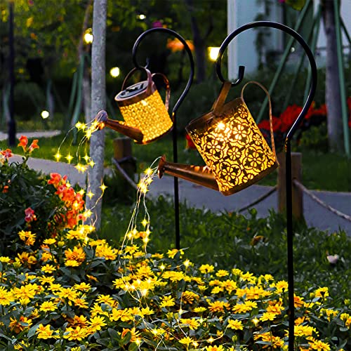 ChenTaid 2 Pcs Solar Watering Can Lights - Garden Decor Solar Lights Hanging Lantern Waterproof for Outdoor Party Dinner Table Porch Bedroom Window Balcony Gardens Lawns