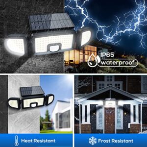 Solar Outdoor Lights Motion Sensor, 125 LED Waterproof IP65, 360° Adjustable 3 Heads Motion Sensor Lights with Remote Control, Wireless Security Lights Motion Outdoor Garden Garage Porch Yard