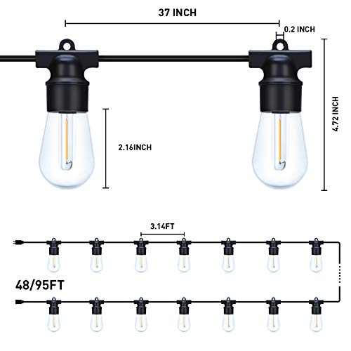 amsike LED Outdoor String Lights 95ft Patio Lights with 31 Bulbs(1 Spare) 2700K Shatterproof Waterproof Plastic Bulbs UL Listed Heavy-Duty Decorative LED Lights for Patio Bistro Backyard Porch Garden