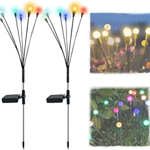 Solar Garden Lights, 2PCS Solar Powered Firefly Lights Outdoor Waterproof, Starburst Swaying Light, Vibrant Garden Solar Lights for Garden,Yard, Path, Lawn Decor (Color)