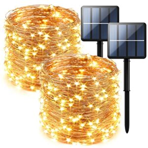 2-pack 200 led solar fairy lights outdoor, upgraded oversize lamp beads & super bright solar string lights outoor, 8 modes solar lights for garden patio decorations