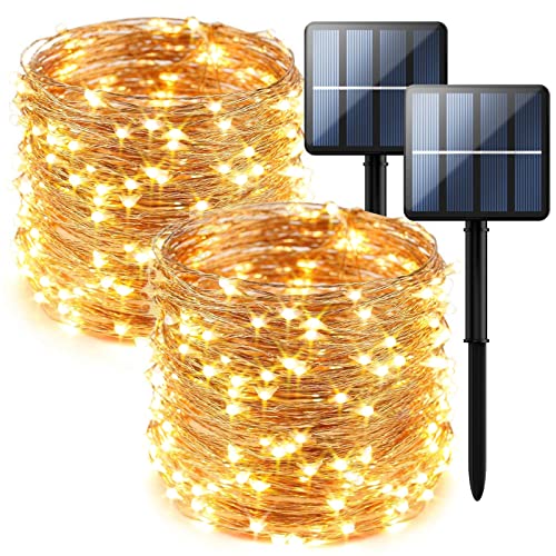 2-Pack 200 LED Solar Fairy Lights Outdoor, Upgraded Oversize Lamp Beads & Super Bright Solar String Lights Outoor, 8 Modes Solar Lights for Garden Patio Decorations