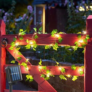 xsfancyfun solar vine string light outdoor waterproof artificial vine hanging fairy lights fake maple ivy leaf green rattan with 13ft/4m 20led string lights for party wedding garden aesthetic decor