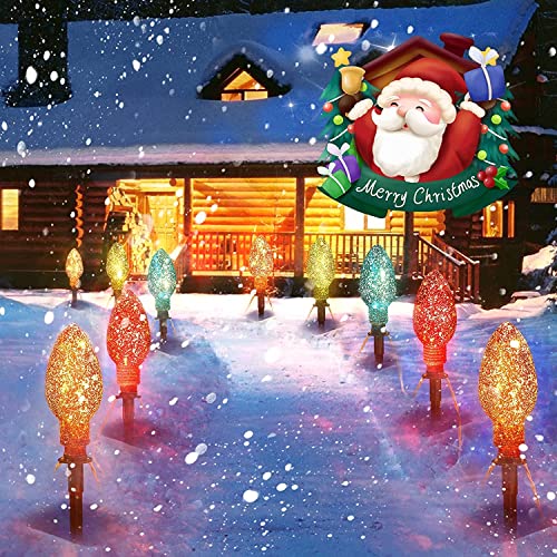 Christmas Pathway Lights Outdoor 2 Pack - 2* 6.5 Feet 5 LED Jumbo C9 Christmas Walkway Lights, Multicolor Christmas Bulb Pathway Lights, Christmas Decorations for Outdoor Yard Lawn Holiday Driveway