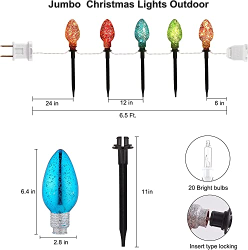 Christmas Pathway Lights Outdoor 2 Pack - 2* 6.5 Feet 5 LED Jumbo C9 Christmas Walkway Lights, Multicolor Christmas Bulb Pathway Lights, Christmas Decorations for Outdoor Yard Lawn Holiday Driveway