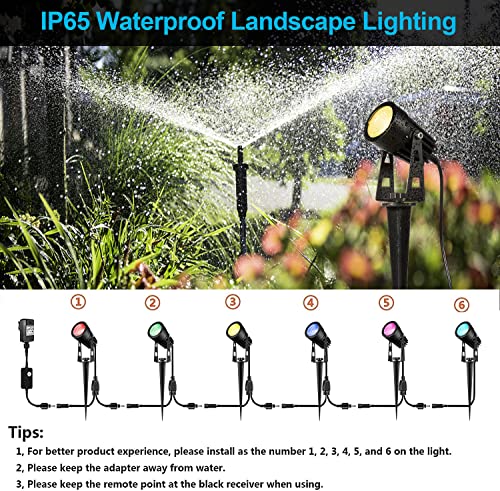ALOVECO RGB Outdoor Spotlight 1800LM 12V LED Landscape Lighting Remote 16 Colors Changing Landscape Lights with Transformer Waterproof for Yard Garden Pathway 6 Pack