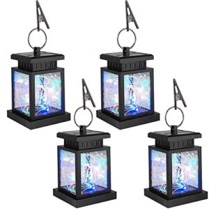 outdoor lanterns for patio – set of 4 solar lanterns for outdoor décor – waterproof hanging lanterns for garden, porch – solar powered and sturdy – colorful bright lights