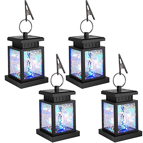 Outdoor Lanterns for Patio – Set of 4 Solar Lanterns for Outdoor Décor – Waterproof Hanging Lanterns for Garden, Porch – Solar Powered and Sturdy – Colorful Bright Lights