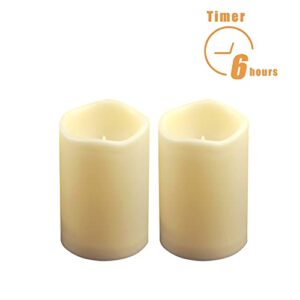 2WDECOR Outdoor Battery Operated Flameless Candles with Timer, Realistic Flickering Plastic Fake Electric LED Pillar Lights Waved Edge for Home Garden Wedding Party Christmas Decor 3x5 Inches 2-Pack