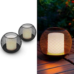 navaris outdoor solar candles (set of 2) – led candle lights with holders – lantern lighting with black metal mesh holder – for table, patio, garden