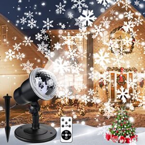 christmas projector light outdoor, snowflake projector lights indoor, holiday lights with remote control, waterproof led snowfall projection lamp for christmas theme party, patio, garden decoration