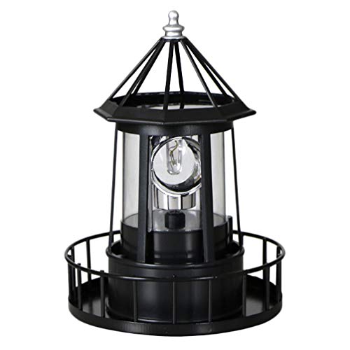 Cabilock LED Rotating Lighthouse Solar Beacon Tower Lamp Water Resistant Lighthouse Light Ornament for Garden Yard Outdoor Decor