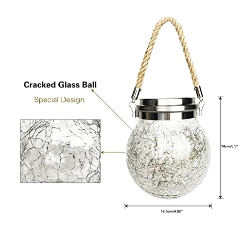 Solar Lantern, YIKZART Patio Decor Outdoor Lanterns with 50 LED, Outdoor Hanging Waterproof Solar Cracked Glass Ball Warm Lights Decorations for Yard Garden Patio Deck Lawn Fence 1 Pack