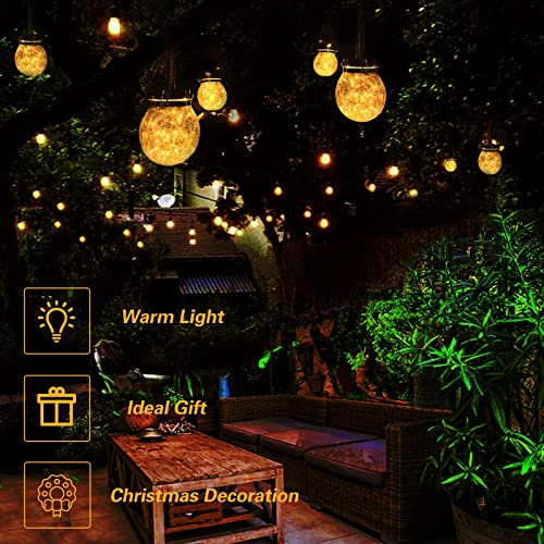 Solar Lantern, YIKZART Patio Decor Outdoor Lanterns with 50 LED, Outdoor Hanging Waterproof Solar Cracked Glass Ball Warm Lights Decorations for Yard Garden Patio Deck Lawn Fence 1 Pack