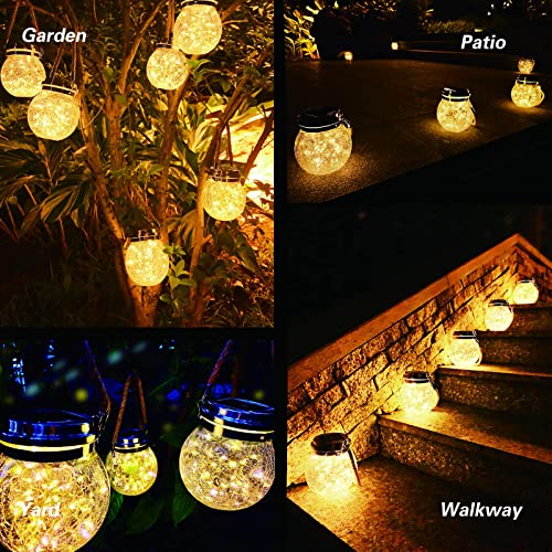 Solar Lantern, YIKZART Patio Decor Outdoor Lanterns with 50 LED, Outdoor Hanging Waterproof Solar Cracked Glass Ball Warm Lights Decorations for Yard Garden Patio Deck Lawn Fence 1 Pack