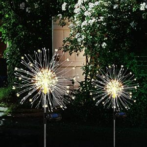 perzoe outdoor decorative solar firework light – solar powered 120led 40 copper wire garden decorative lights for patio lawn christmas birthday party decor(2 pack) (warm white)