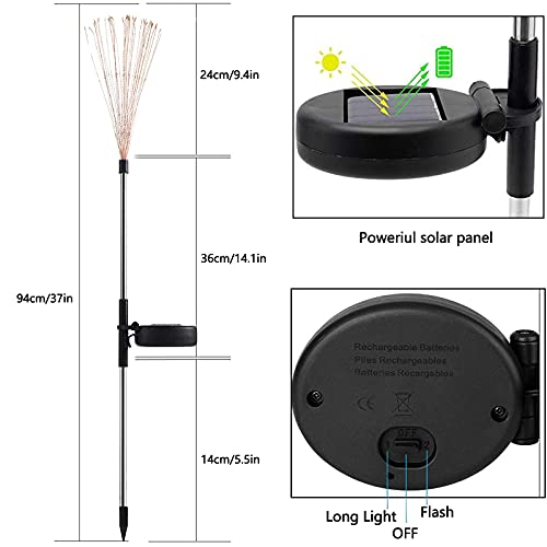 perzoe Outdoor Decorative Solar Firework Light - Solar Powered 120LED 40 Copper Wire Garden Decorative Lights for Patio Lawn Christmas Birthday Party Decor(2 Pack) (Warm White)