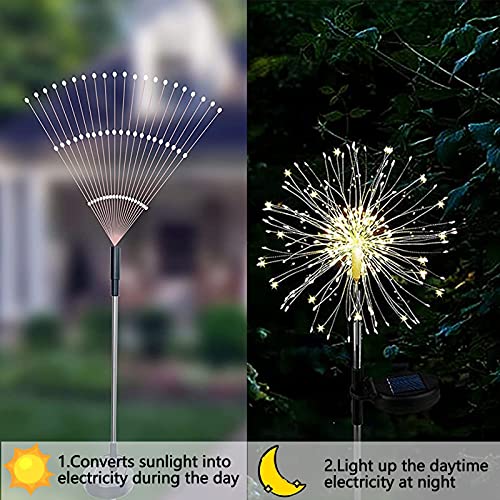 perzoe Outdoor Decorative Solar Firework Light - Solar Powered 120LED 40 Copper Wire Garden Decorative Lights for Patio Lawn Christmas Birthday Party Decor(2 Pack) (Warm White)