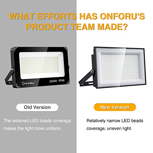 Onforu 2 Pack 200W LED Flood Lights Outdoor, 18000lm Super Bright Security Light, IP66 Waterproof Outdoor Flood Light, 6500K Daylight White Floodlight for Yard, Garden, Basketball Court, Arena, Lawn