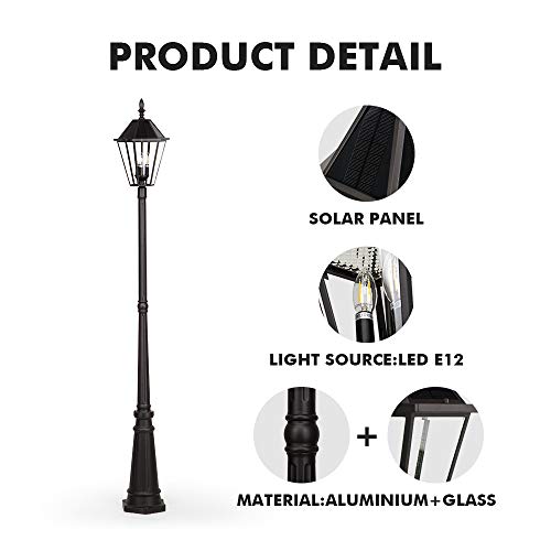 LUTEC London 12513LE4-SL LED Post Solar Light Outdoor Vintage Street Lights for Lawn Patio Yard Pathway Garden