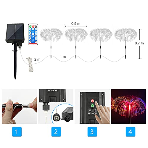 4 in 1 Solar Fiber Optic Lights with Remote Solar Flower Garden Lights Waterproof Solar Outdoor Decorations 7 Color Changing Solar Jellyfish Lights for Garden Patio Lawn Pathway Landscape Decor