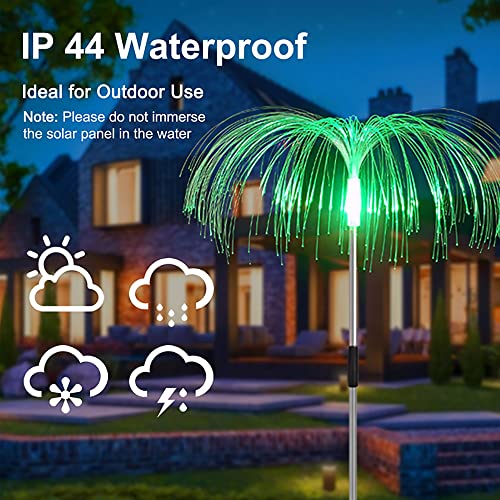 4 in 1 Solar Fiber Optic Lights with Remote Solar Flower Garden Lights Waterproof Solar Outdoor Decorations 7 Color Changing Solar Jellyfish Lights for Garden Patio Lawn Pathway Landscape Decor