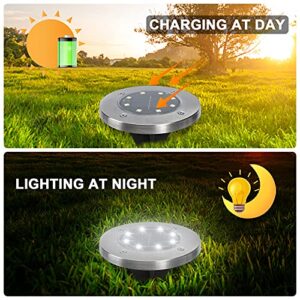 Solar Lights Outdoor, 8 LED Solar Garden Lights, Disk Lights Waterproof Solar Ground Lights Outdoor Landscape Lighting for Patio Pathway Lawn Yard Deck Driveway Walkway