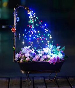 solar waterfall light for outdoor solar garden patio decor, solar watering can with cascading lights, led string lights – star shower solar yard art for party