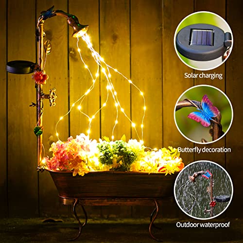 Solar Waterfall Light for Outdoor Solar Garden Patio Decor, Solar Watering Can with Cascading Lights, LED String Lights - Star Shower Solar Yard Art for Party