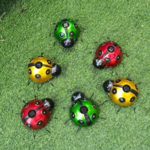 AMZSTAR Solar Outdoor Garden Light with Solar Lamp Ladybug Garden Decoration Metal Waterproof LED Garden Light, Garden Statue Lawn Ornament for Outdoor Garden Walkway Decoration (Red)