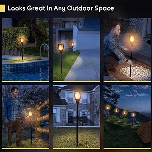 Everbeam P1 Solar Torch Light with Flickering Flame - Our Waterproof Outdoor Solar Tiki Torches Come Equipped with 96 LED Bulbs That Create A Stunning Realistic Fire Effect - 1 Pack