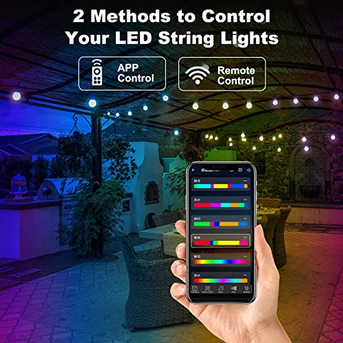 Omgomne Outdoor String Lights with APP Control,40FT(30+10) Smart Patio Lights RGB Hanging String Lights with 10 LED Bulbs for Outside Party Garden Backyard IP65 Waterproof