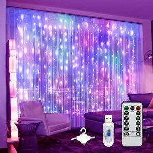 volivo led curtain lights for bedroom backdrop window rgb fairy curtain string lights usb powered 8 modes 20ft 9.8ft x 2 pcs wedding party home garden outdoor wall decorations