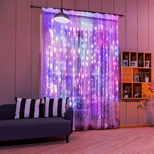 VOLIVO Led Curtain Lights for Bedroom Backdrop Window RGB Fairy Curtain String Lights USB Powered 8 Modes 20ft 9.8ft x 2 pcs Wedding Party Home Garden Outdoor Wall Decorations