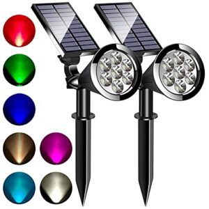 yumamei solar spot lights outdoor, color changing solar garden lights outdoor decoration 2-in-1 waterproof solar landscape lighting with auto on/off for garden, pathway, patio,gate, fence decorations