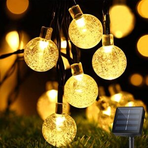 sunlisky solar string lights outdoor waterproof 50led 24.6ft crystal globe light with 8 lighting modes,solar powered patio lights for yard garden fence porch balcony party decoration (warm white)