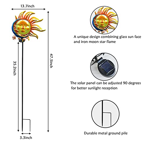 wotieuns Sun Garden Stake Decor Metal Glass Yard Art Decorations Metal Sun Stakes Outdoor Lawn Pathway Patio Flower Bed