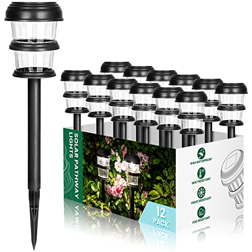 GIGALUMI 12 Pack Solar Garden Lights, Outdoor Solar Lights Waterproof, Automatic Solar Pathway Lights for Yard, Landscape, Lawn, Patio, Path, and Driveway (Cold White)