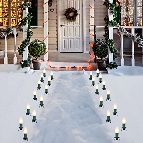 Joiedomi 30.75ft 24 Warm White Christmas C9 Pathway Marker String Lights with Stakes for Holiday Time Outside Yard Garden Decor, Christmas Decor ,Christmas Party, Holiday Decor, Walkway