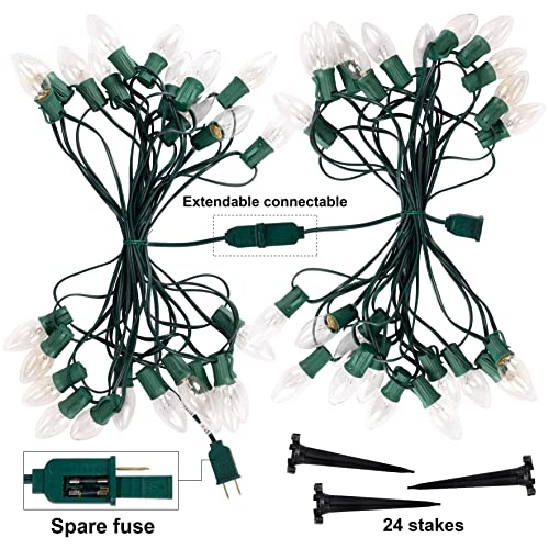 Joiedomi 30.75ft 24 Warm White Christmas C9 Pathway Marker String Lights with Stakes for Holiday Time Outside Yard Garden Decor, Christmas Decor ,Christmas Party, Holiday Decor, Walkway