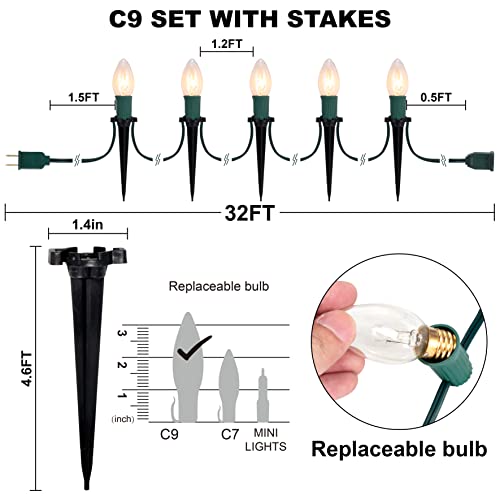 Joiedomi 30.75ft 24 Warm White Christmas C9 Pathway Marker String Lights with Stakes for Holiday Time Outside Yard Garden Decor, Christmas Decor ,Christmas Party, Holiday Decor, Walkway