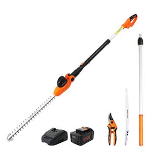 garcare hedge trimmers cordless with battery – pole hedge trimmer with 20v 4.0ah li-ion battery & quick charger, 450mm laser cut blade, 2.5m pruning saw & garden shears included