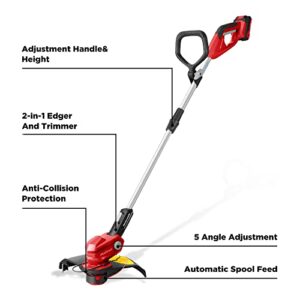 PULITUO 20V Li-Ion Cordless String Trimmer, Auto Feed Thread Weed Wacker with 12 INCH Cutting Diameter, Height Adjustable Cordless Edger Trimmer for Garden and Yard